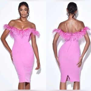 MISS. CIRCLE OPHELIA FUCHSIA FEATHER CORSET DRESS. SIZE L